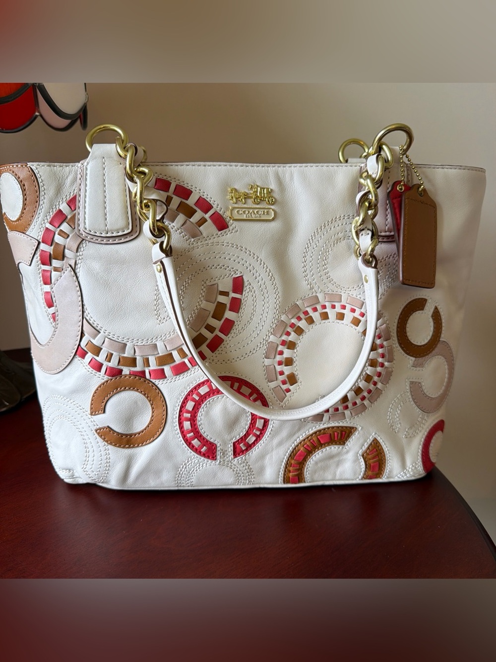 New Coach Madison Whipstitch Tan Leather Tote Gold Tone Hardware Cute MSRP $498